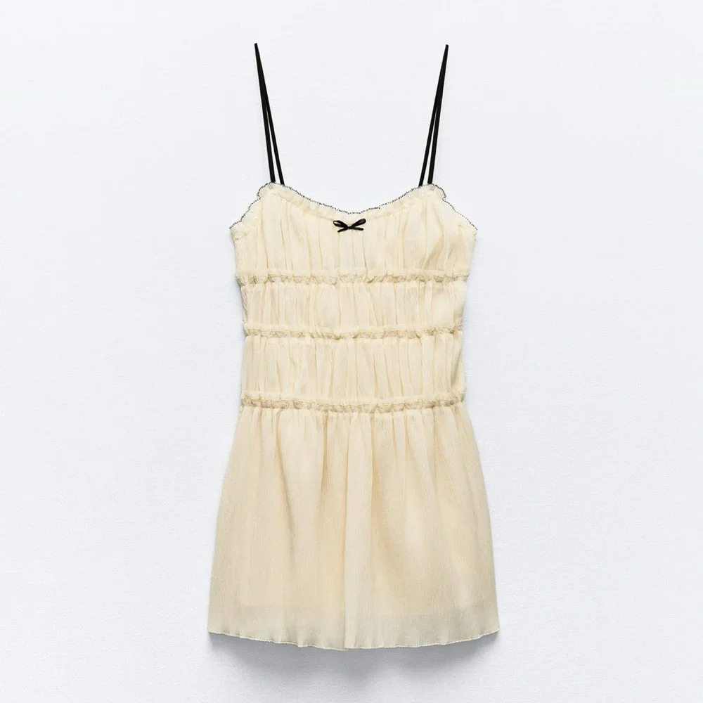ZARA LITTLE BOW BLACK TEXTURED DRESS - Picture 7 of 16